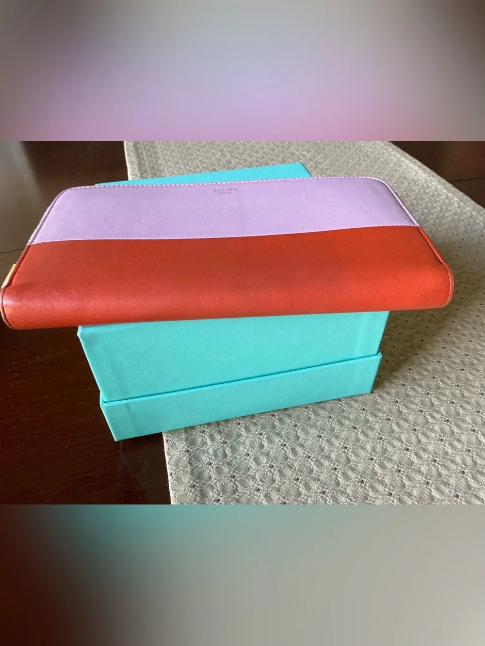 Celine 2013 Pink and Orange Continental Wallet W/COA